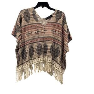 Women’s Almost Famous Knit Tribal Crop Top Size M Boho Festival Fringe